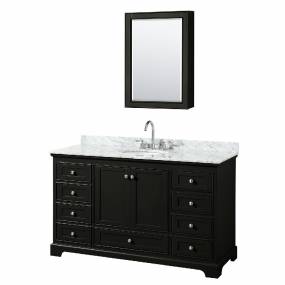 60 Inch Single Bathroom Vanity in Dark Espresso, White Carrara Marble Countertop, Undermount Oval Sink, and Medicine Cabinet - Wyndham WCS202060SDECMUNOMED