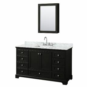 60 Inch Single Bathroom Vanity in Dark Espresso, White Carrara Marble Countertop, Undermount Square Sink, and Medicine Cabinet - Wyndham WCS202060SDECMUNSMED