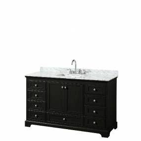 60 Inch Single Bathroom Vanity in Dark Espresso, White Carrara Marble Countertop, Undermount Square Sink, and No Mirror - Wyndham WCS202060SDECMUNSMXX