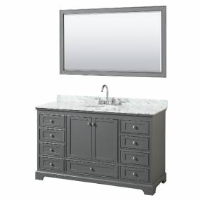 60 Inch Single Bathroom Vanity in Dark Gray, White Carrara Marble Countertop, Undermount Oval Sink, and 58 Inch Mirror - Wyndham WCS202060SKGCMUNOM58