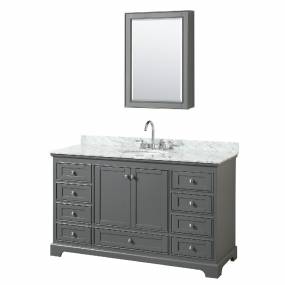 60 Inch Single Bathroom Vanity in Dark Gray, White Carrara Marble Countertop, Undermount Oval Sink, and Medicine Cabinet - Wyndham WCS202060SKGCMUNOMED