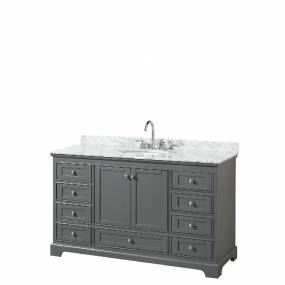 60 Inch Single Bathroom Vanity in Dark Gray, White Carrara Marble Countertop, Undermount Oval Sink, and No Mirror - Wyndham WCS202060SKGCMUNOMXX