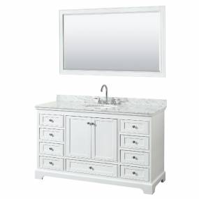 60 Inch Single Bathroom Vanity in White, White Carrara Marble Countertop, Undermount Oval Sink, and 58 Inch Mirror - Wyndham WCS202060SWHCMUNOM58