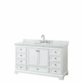 60 Inch Single Bathroom Vanity in White, White Carrara Marble Countertop, Undermount Oval Sink, and No Mirror - Wyndham WCS202060SWHCMUNOMXX