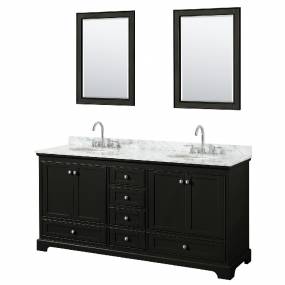 72 Inch Double Bathroom Vanity in Dark Espresso, White Carrara Marble Countertop, Undermount Oval Sinks, and 24 Inch Mirrors - Wyndham WCS202072DDECMUNOM24