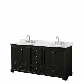 72 Inch Double Bathroom Vanity in Dark Espresso, White Carrara Marble Countertop, Undermount Oval Sinks, and No Mirrors - Wyndham WCS202072DDECMUNOMXX