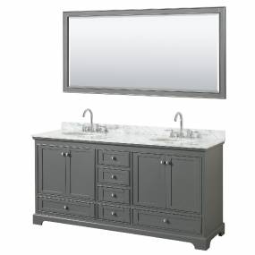 72 Inch Double Bathroom Vanity in Dark Gray, White Carrara Marble Countertop, Undermount Oval Sinks, and 70 Inch Mirror - Wyndham WCS202072DKGCMUNOM70