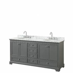 72 Inch Double Bathroom Vanity in Dark Gray, White Carrara Marble Countertop, Undermount Oval Sinks, and No Mirrors - Wyndham WCS202072DKGCMUNOMXX