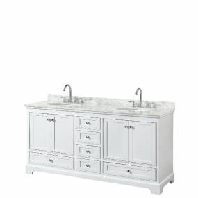 72 Inch Double Bathroom Vanity in White, White Carrara Marble Countertop, Undermount Oval Sinks, and No Mirrors - Wyndham WCS202072DWHCMUNOMXX