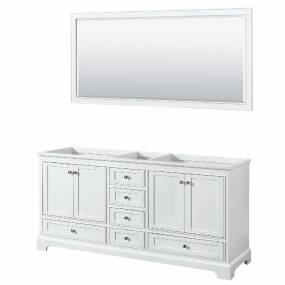 72 Inch Double Bathroom Vanity in White, No Countertop, No Sinks, and 70 Inch Mirror - Wyndham WCS202072DWHCXSXXM70