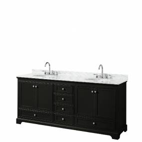 80 Inch Double Bathroom Vanity in Dark Espresso, White Carrara Marble Countertop, Undermount Oval Sinks, and No Mirrors - Wyndham WCS202080DDECMUNOMXX