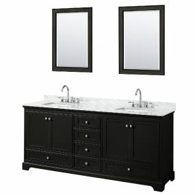80 Inch Double Bathroom Vanity in Dark Espresso, White Carrara Marble Countertop, Undermount Square Sinks, and 24 Inch Mirrors - Wyndham WCS202080DDECMUNSM24