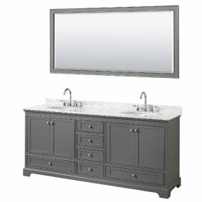 80 Inch Double Bathroom Vanity in Dark Gray, White Carrara Marble Countertop, Undermount Oval Sinks, and 70 Inch Mirror - Wyndham WCS202080DKGCMUNOM70