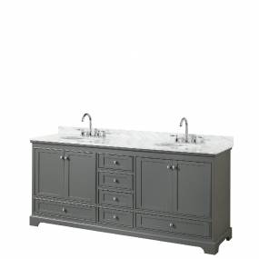 80 Inch Double Bathroom Vanity in Dark Gray, White Carrara Marble Countertop, Undermount Oval Sinks, and No Mirrors - Wyndham WCS202080DKGCMUNOMXX