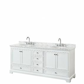 80 Inch Double Bathroom Vanity in White, White Carrara Marble Countertop, Undermount Oval Sinks, and No Mirrors - Wyndham WCS202080DWHCMUNOMXX