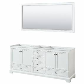 80 Inch Double Bathroom Vanity in White, No Countertop, No Sinks, and 70 Inch Mirror - Wyndham WCS202080DWHCXSXXM70