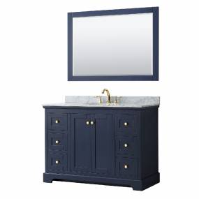 48 Inch Single Bathroom Vanity in Dark Blue, White Carrara Marble Countertop, Undermount Oval Sink, and 46 Inch Mirror - Wyndham WCV232348SBLCMUNOM46