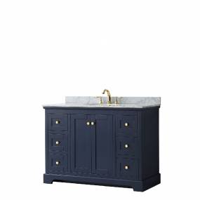48 Inch Single Bathroom Vanity in Dark Blue, White Carrara Marble Countertop, Undermount Oval Sink, and No Mirror - Wyndham WCV232348SBLCMUNOMXX