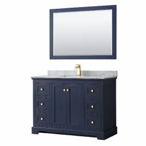 48 Inch Single Bathroom Vanity in Dark Blue, White Carrara Marble Countertop, Undermount Square Sink, and 46 Inch Mirror - Wyndham WCV232348SBLCMUNSM46
