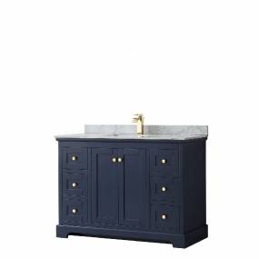48 Inch Single Bathroom Vanity in Dark Blue, White Carrara Marble Countertop, Undermount Square Sink, and No Mirror - Wyndham WCV232348SBLCMUNSMXX