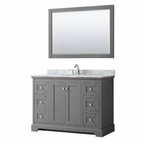 48 Inch Single Bathroom Vanity in Dark Gray, White Carrara Marble Countertop, Undermount Oval Sink, and 46 Inch Mirror - Wyndham WCV232348SKGCMUNOM46