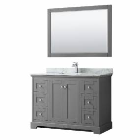 48 Inch Single Bathroom Vanity in Dark Gray, White Carrara Marble Countertop, Undermount Square Sink, and 46 Inch Mirror - Wyndham WCV232348SKGCMUNSM46