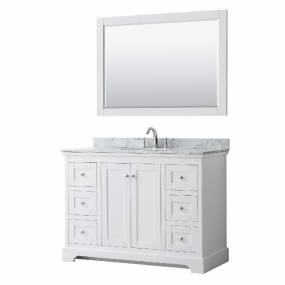 48 Inch Single Bathroom Vanity in White, White Carrara Marble Countertop, Undermount Oval Sink, and 46 Inch Mirror - Wyndham WCV232348SWHCMUNOM46