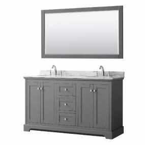 60 Inch Double Bathroom Vanity in Dark Gray, White Carrara Marble Countertop, Undermount Oval Sinks, and 58 Inch Mirror - Wyndham WCV232360DKGCMUNOM58
