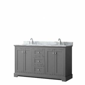 60 Inch Double Bathroom Vanity in Dark Gray, White Carrara Marble Countertop, Undermount Oval Sinks, and No Mirror - Wyndham WCV232360DKGCMUNOMXX