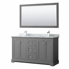 60 Inch Double Bathroom Vanity in Dark Gray, White Carrara Marble Countertop, Undermount Square Sinks, and 58 Inch Mirror - Wyndham WCV232360DKGCMUNSM58