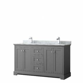 60 Inch Double Bathroom Vanity in Dark Gray, White Carrara Marble Countertop, Undermount Square Sinks, and No Mirror - Wyndham WCV232360DKGCMUNSMXX