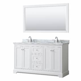 60 Inch Double Bathroom Vanity in White, White Carrara Marble Countertop, Undermount Oval Sinks, and 58 Inch Mirror - Wyndham WCV232360DWHCMUNOM58