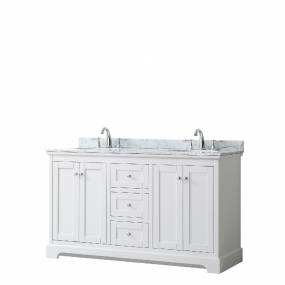 60 Inch Double Bathroom Vanity in White, White Carrara Marble Countertop, Undermount Oval Sinks, and No Mirror - Wyndham WCV232360DWHCMUNOMXX