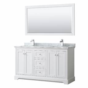 60 Inch Double Bathroom Vanity in White, White Carrara Marble Countertop, Undermount Square Sinks, and 58 Inch Mirror - Wyndham WCV232360DWHCMUNSM58