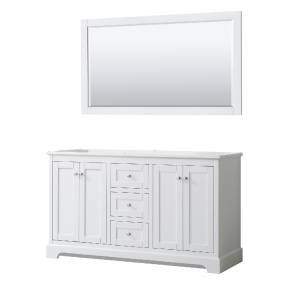 60 Inch Double Bathroom Vanity in White, No Countertop, No Sinks, and 58 Inch Mirror - Wyndham WCV232360DWHCXSXXM58