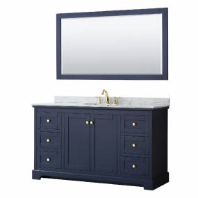 60 Inch Single Bathroom Vanity in Dark Blue, White Carrara Marble Countertop, Undermount Oval Sink, and 58 Inch Mirror - Wyndham WCV232360SBLCMUNOM58