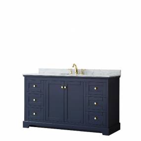 60 Inch Single Bathroom Vanity in Dark Blue, White Carrara Marble Countertop, Undermount Oval Sink, and No Mirror - Wyndham WCV232360SBLCMUNOMXX