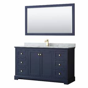 60 Inch Single Bathroom Vanity in Dark Blue, White Carrara Marble Countertop, Undermount Square Sink, and 58 Inch Mirror - Wyndham WCV232360SBLCMUNSM58