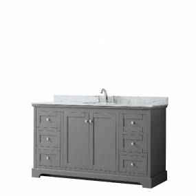60 Inch Single Bathroom Vanity in Dark Gray, White Carrara Marble Countertop, Undermount Oval Sink, and No Mirror - Wyndham WCV232360SKGCMUNOMXX