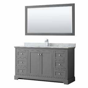 60 Inch Single Bathroom Vanity in Dark Gray, White Carrara Marble Countertop, Undermount Square Sink, and 58 Inch Mirror - Wyndham WCV232360SKGCMUNSM58