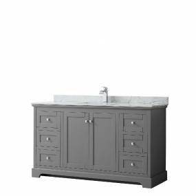 60 Inch Single Bathroom Vanity in Dark Gray, White Carrara Marble Countertop, Undermount Square Sink, and No Mirror - Wyndham WCV232360SKGCMUNSMXX