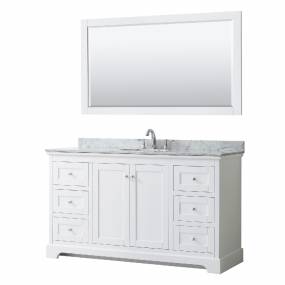 60 Inch Single Bathroom Vanity in White, White Carrara Marble Countertop, Undermount Oval Sink, and 58 Inch Mirror - Wyndham WCV232360SWHCMUNOM58