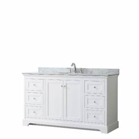 60 Inch Single Bathroom Vanity in White, White Carrara Marble Countertop, Undermount Oval Sink, and No Mirror - Wyndham WCV232360SWHCMUNOMXX