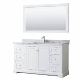 60 Inch Single Bathroom Vanity in White, White Carrara Marble Countertop, Undermount Square Sink, and 58 Inch Mirror - Wyndham WCV232360SWHCMUNSM58