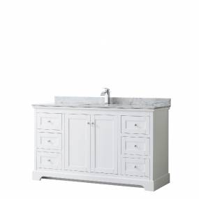 60 Inch Single Bathroom Vanity in White, White Carrara Marble Countertop, Undermount Square Sink, and No Mirror - Wyndham WCV232360SWHCMUNSMXX