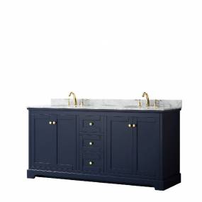 72 Inch Double Bathroom Vanity in Dark Blue, White Carrara Marble Countertop, Undermount Oval Sinks, and No Mirror - Wyndham WCV232372DBLCMUNOMXX