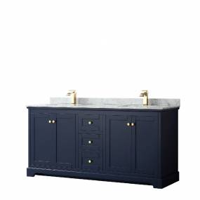 72 Inch Double Bathroom Vanity in Dark Blue, White Carrara Marble Countertop, Undermount Square Sinks, and No Mirror - Wyndham WCV232372DBLCMUNSMXX