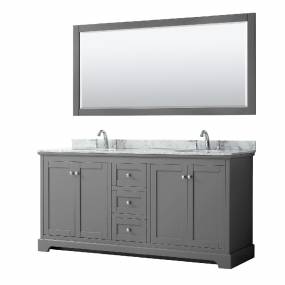 72 Inch Double Bathroom Vanity in Dark Gray, White Carrara Marble Countertop, Undermount Oval Sinks, and 70 Inch Mirror - Wyndham WCV232372DKGCMUNOM70