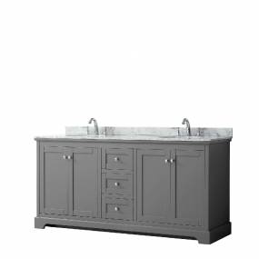 72 Inch Double Bathroom Vanity in Dark Gray, White Carrara Marble Countertop, Undermount Oval Sinks, and No Mirror - Wyndham WCV232372DKGCMUNOMXX
