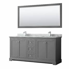 72 Inch Double Bathroom Vanity in Dark Gray, White Carrara Marble Countertop, Undermount Square Sinks, and 70 Inch Mirror - Wyndham WCV232372DKGCMUNSM70